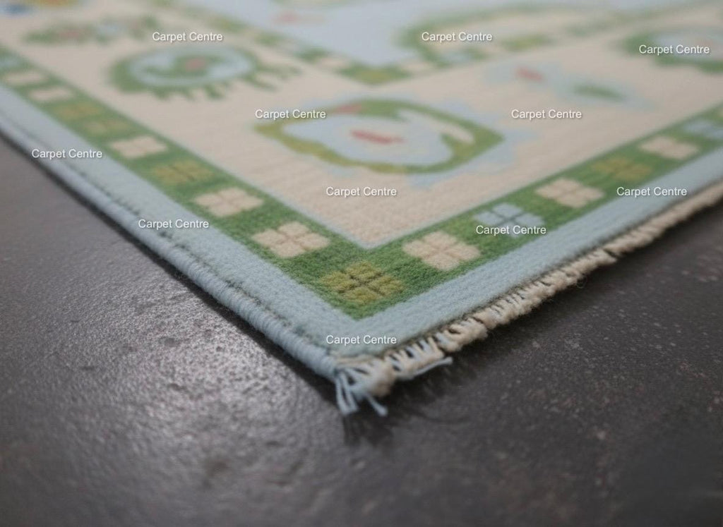 Handmade Oushak Wool Rug: Aqua Blue & Sage Green, Abstract Design