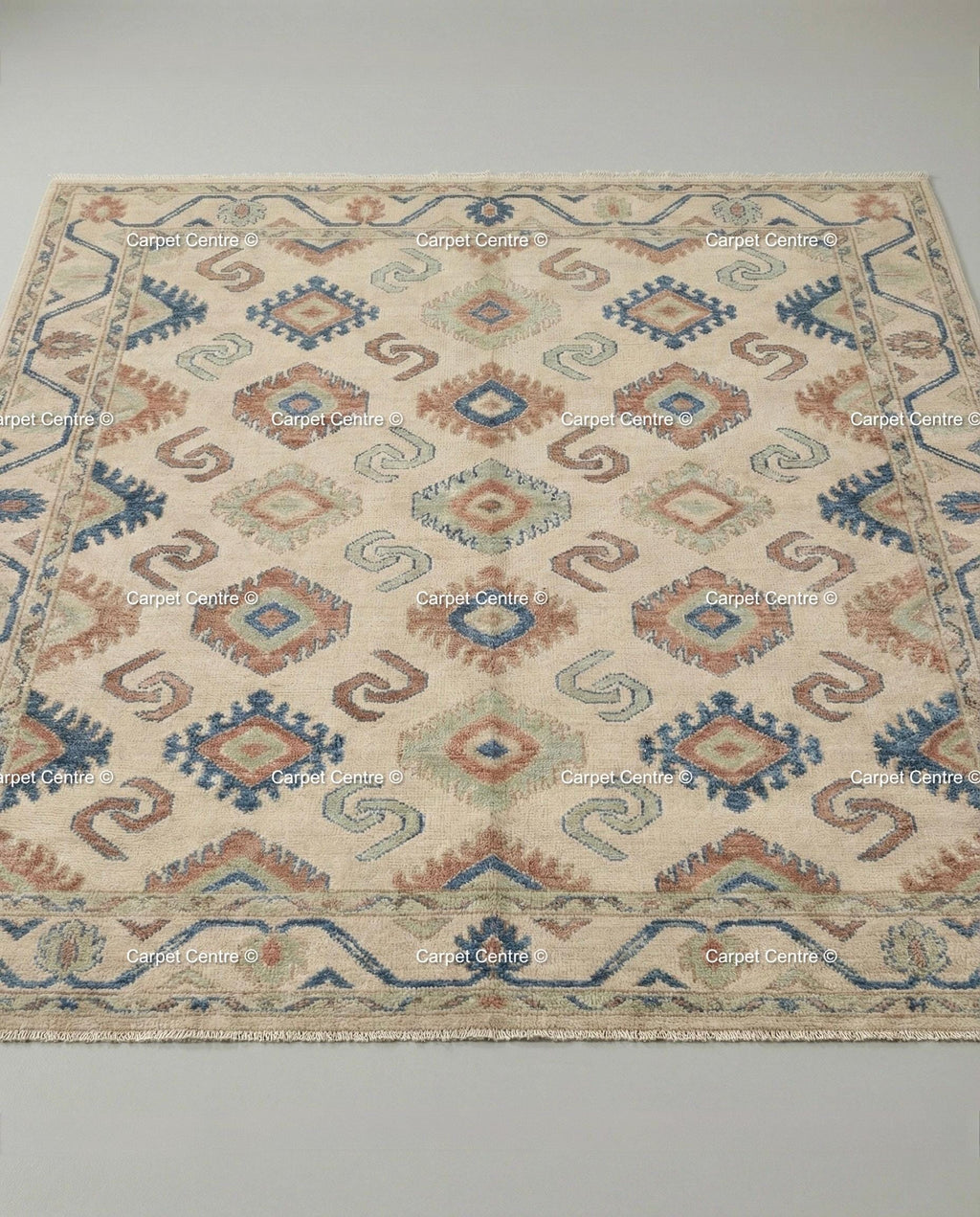 Hand Knotted Oushak Wool Rug, Geometric Diamond, Boho Home Decor