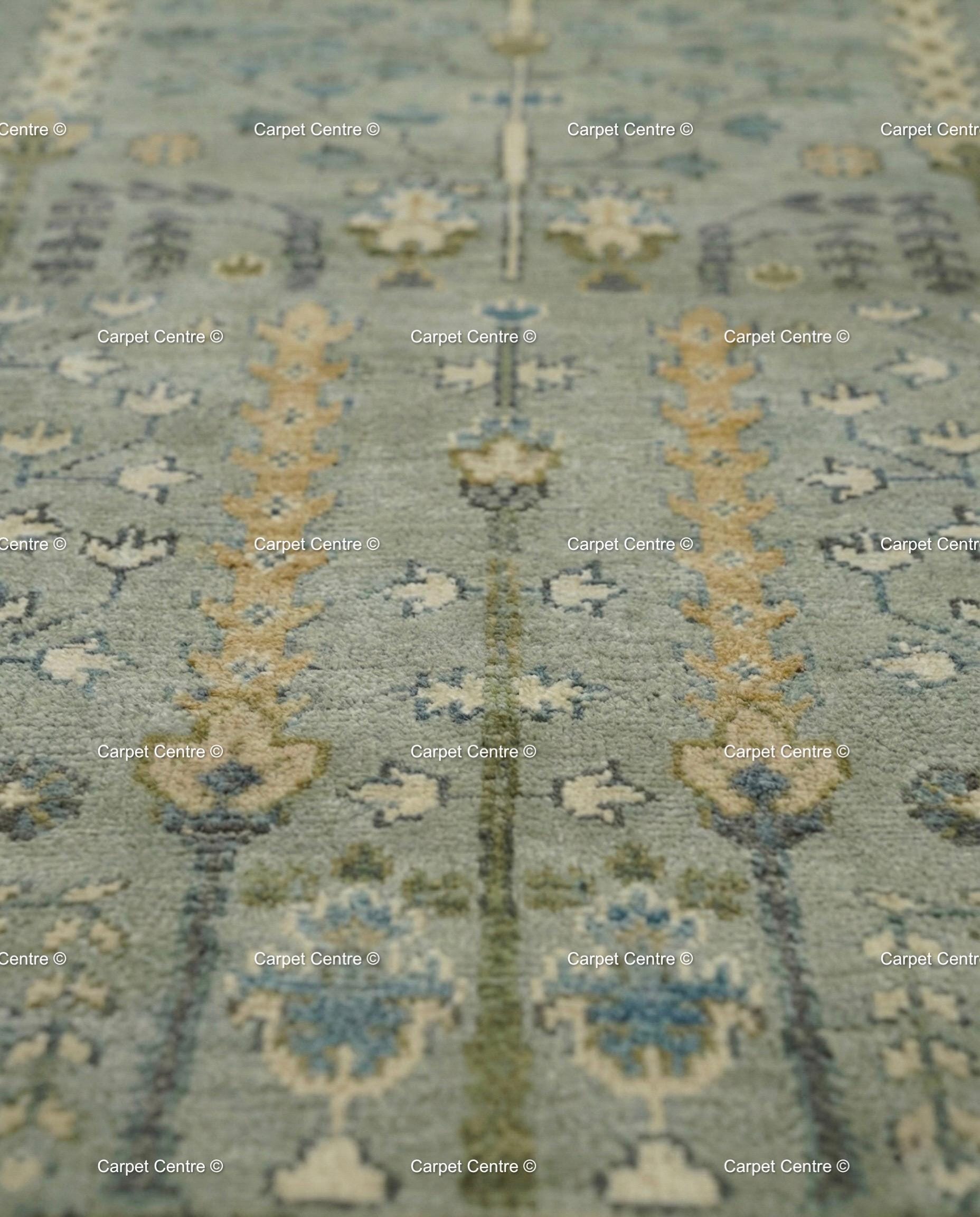Hand Knotted Wool Oushak Rug, Muted Slate Blue Tree of Life Carpet
