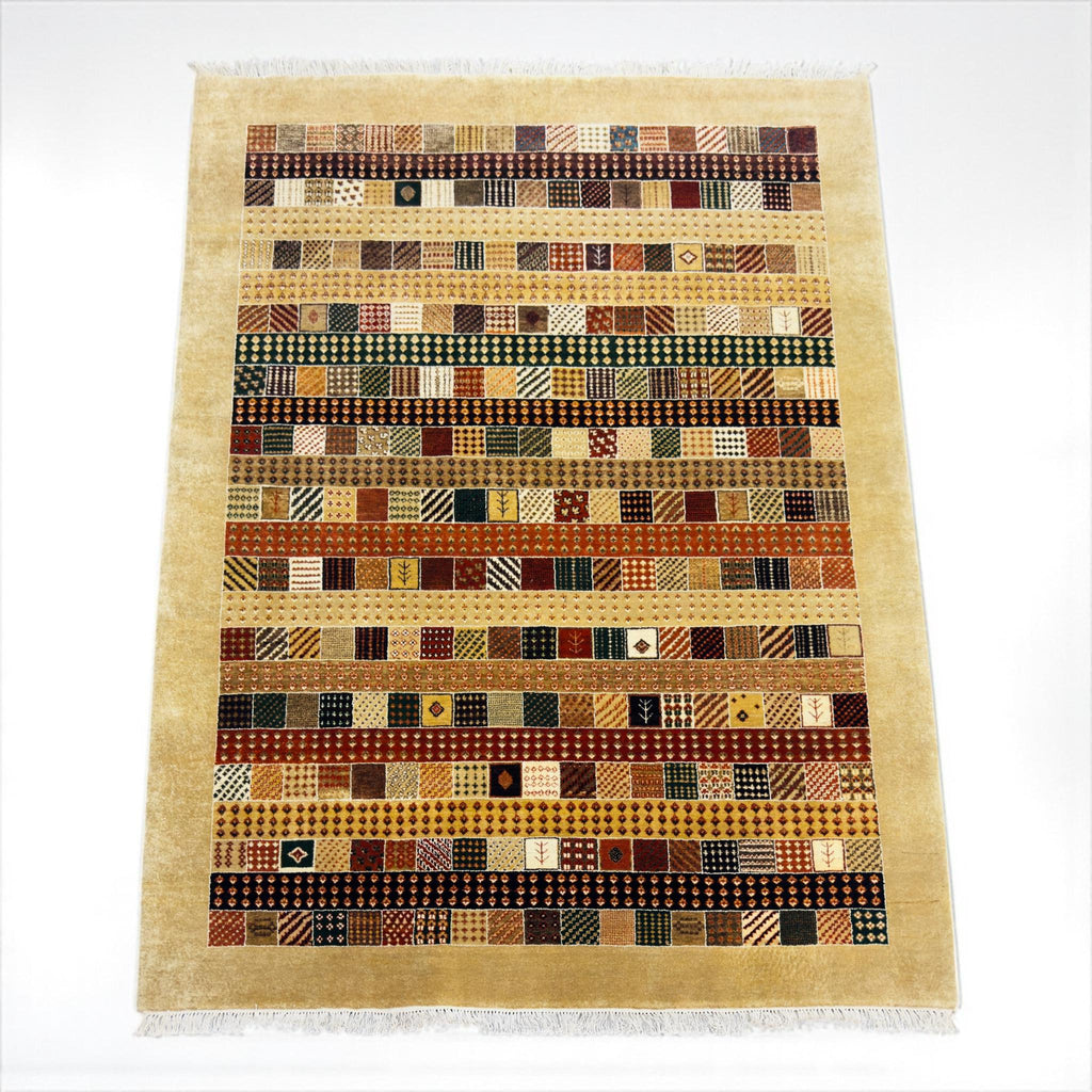 Hand-Knotted Wool Area Rug | Patchwork Tribal Geometric Design (8x6)