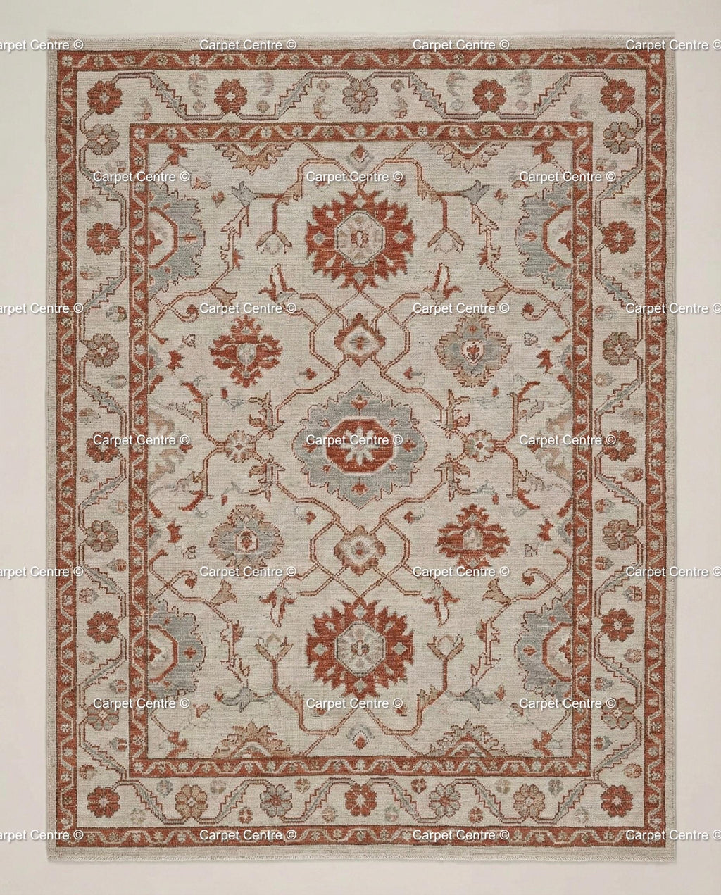 Hand Knotted Turkish Wool Oushak Rug, Rust & Slate Geometric