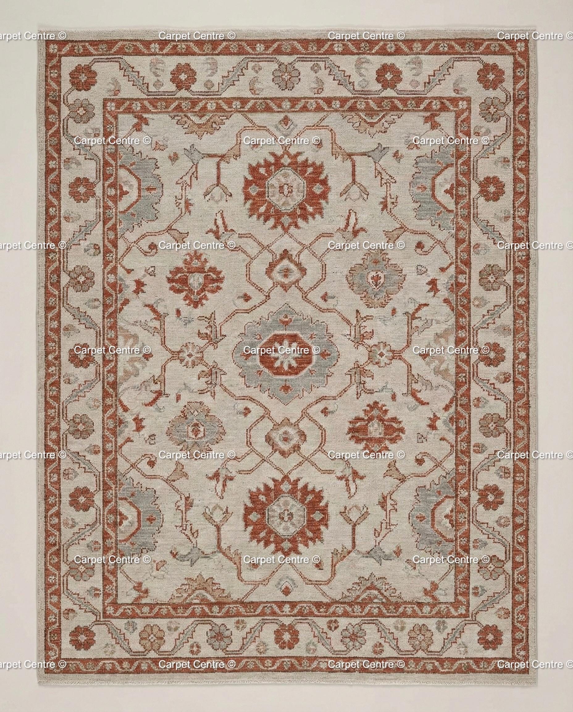 Hand Knotted Turkish Wool Oushak Rug, Rust & Slate Geometric
