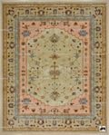 Sage Green Oushak Rug, Muted Peach Floral Geometric Carpet, Boho Nursery Bedroom Decor