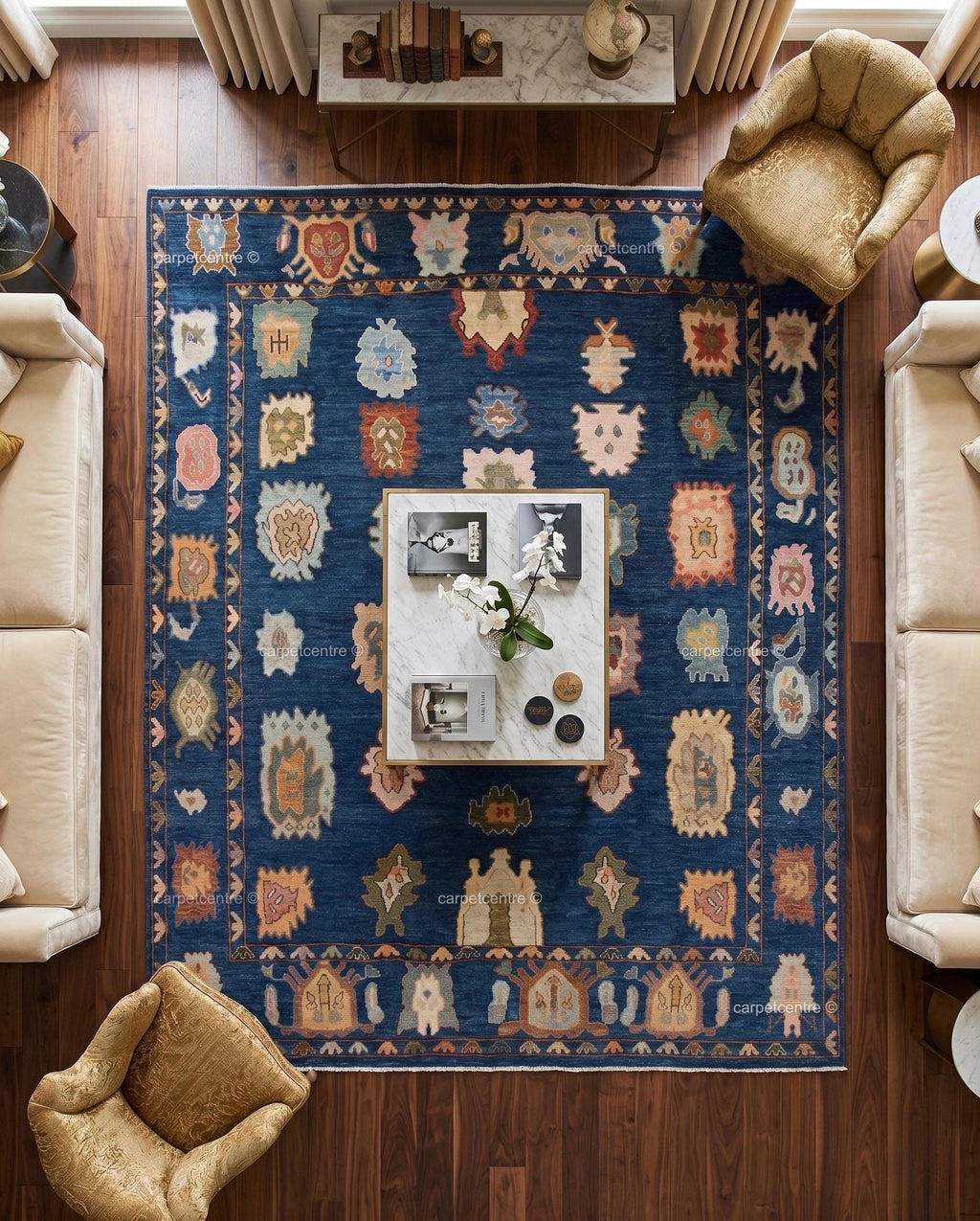 Navy Blue Oushak Rug | Hand-Knotted Wool Tribal Area Rug