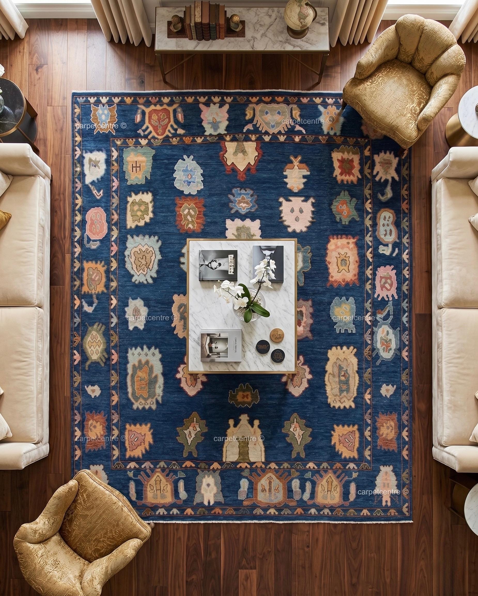 Navy Blue Oushak Rug | Hand-Knotted Wool Tribal Area Rug