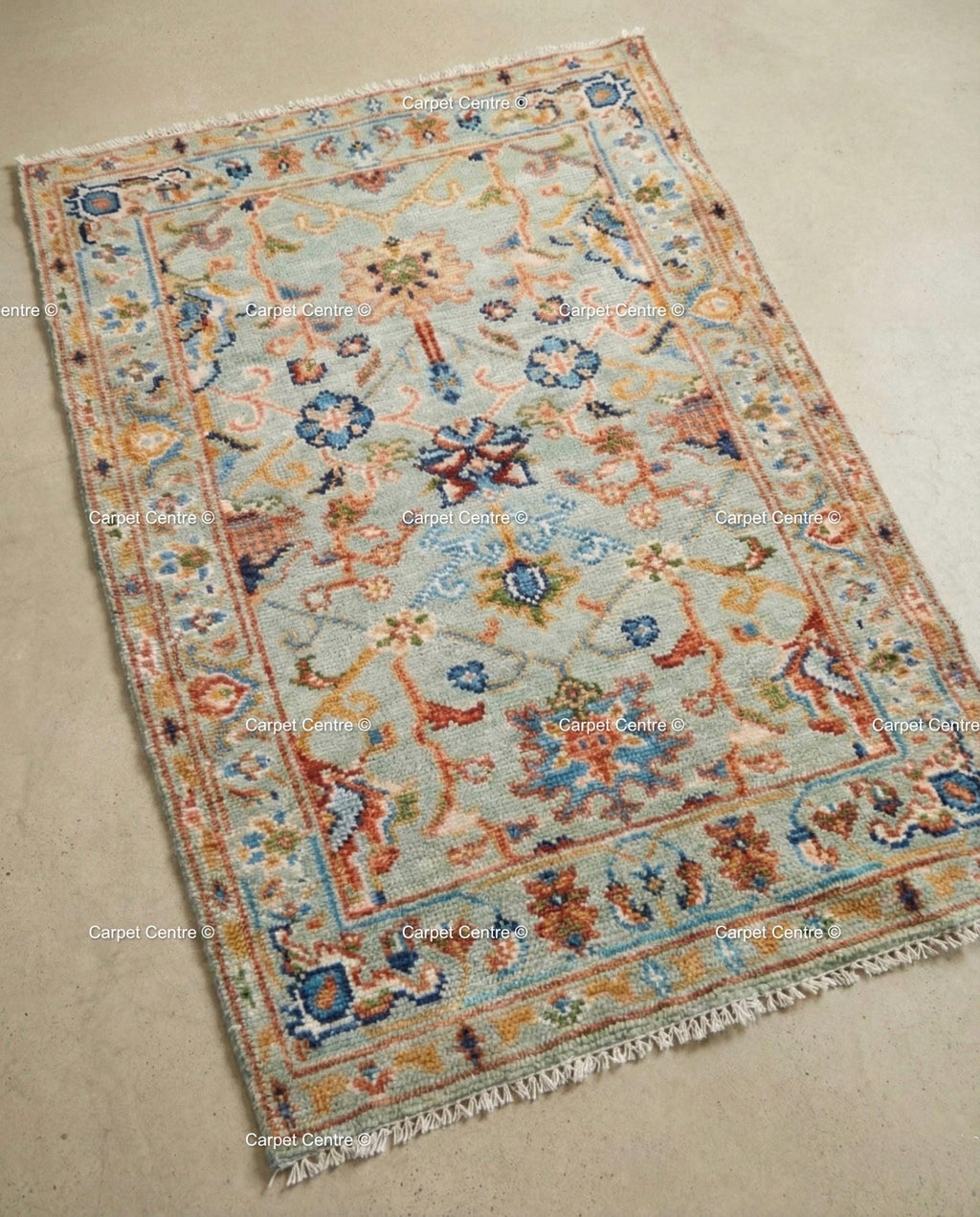 Handmade Light Blue Oushak Rug, Wool Tree of Life Design