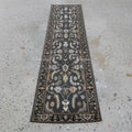 Hand-Knotted Wool Runner Rug, Charcoal Gray Traditional Floral Hallway Rug, 2x8