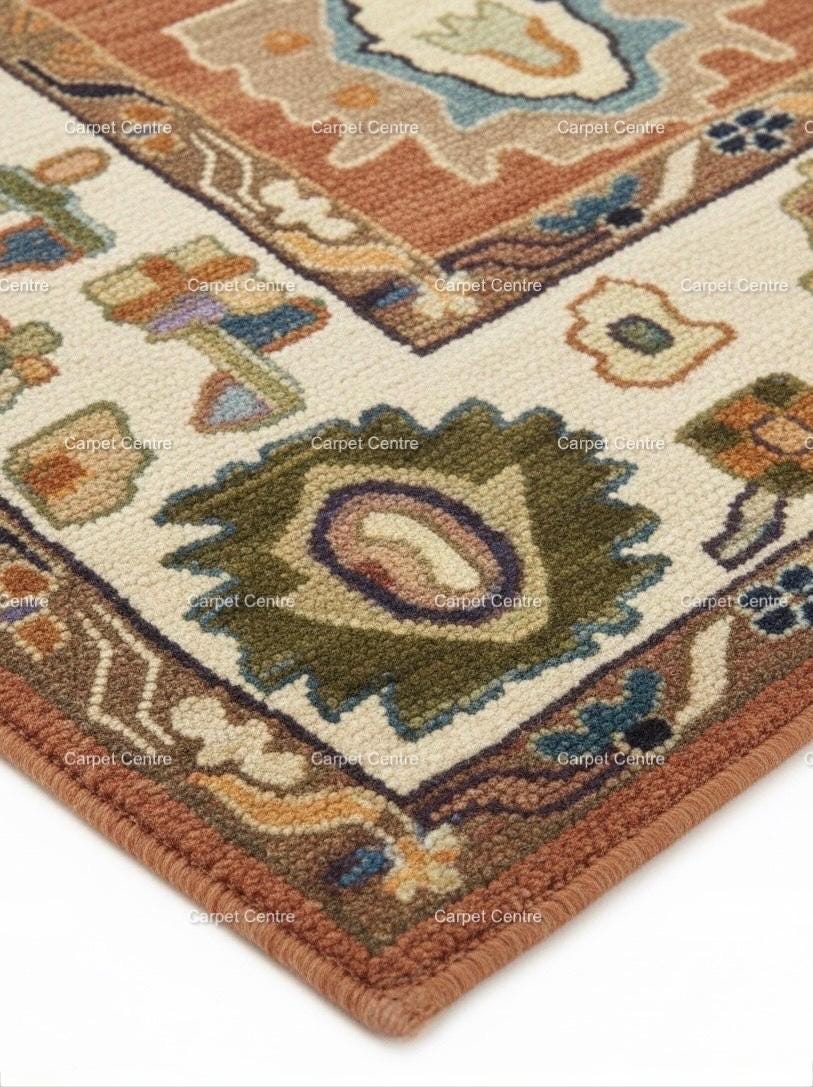 Terracotta Oushak Wool Rug, Hand-Knotted Boho Area Rug