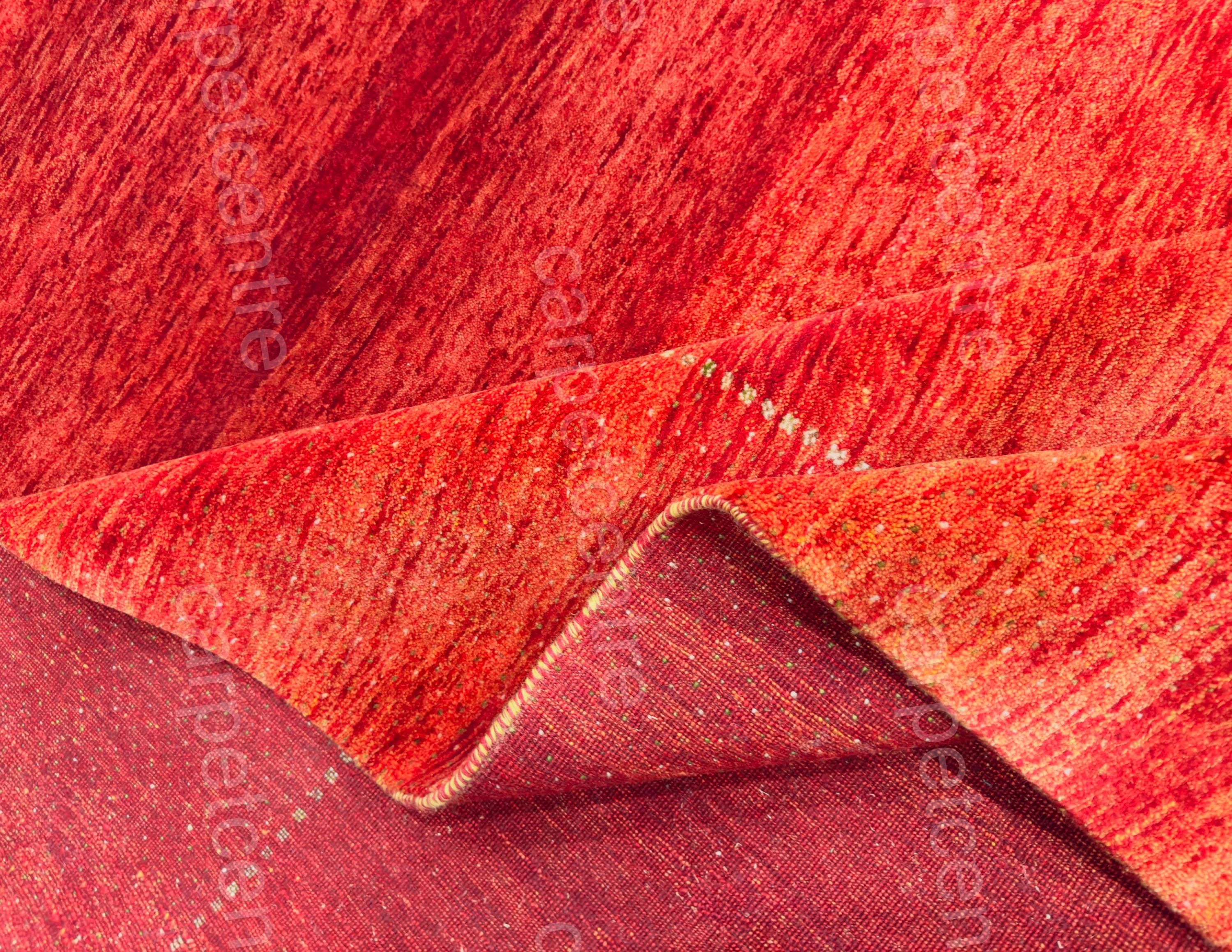 Hand-Knotted Lincoln Wool Rug: Red Gabbeh Style, 7'11" x 5'6"