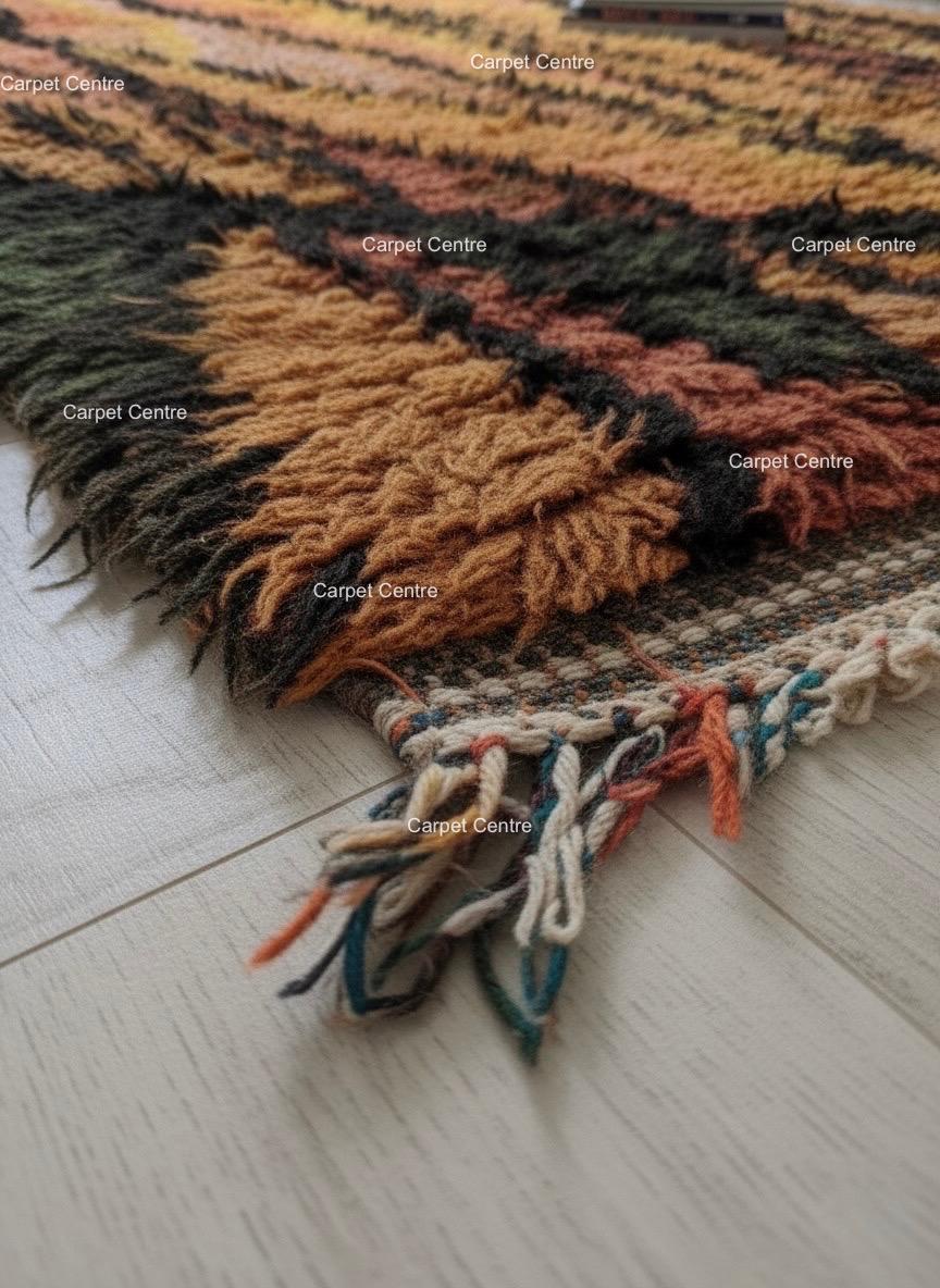 Handmade Moroccan Shag Rug, Rust Orange Wool Tulu Rug, Geometric Boho Decor