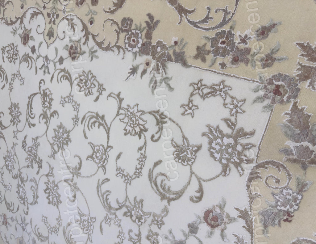 Hand Knotted Beige Persian Wool Rug | Art Silk Floral, 7'11" x 5'8"