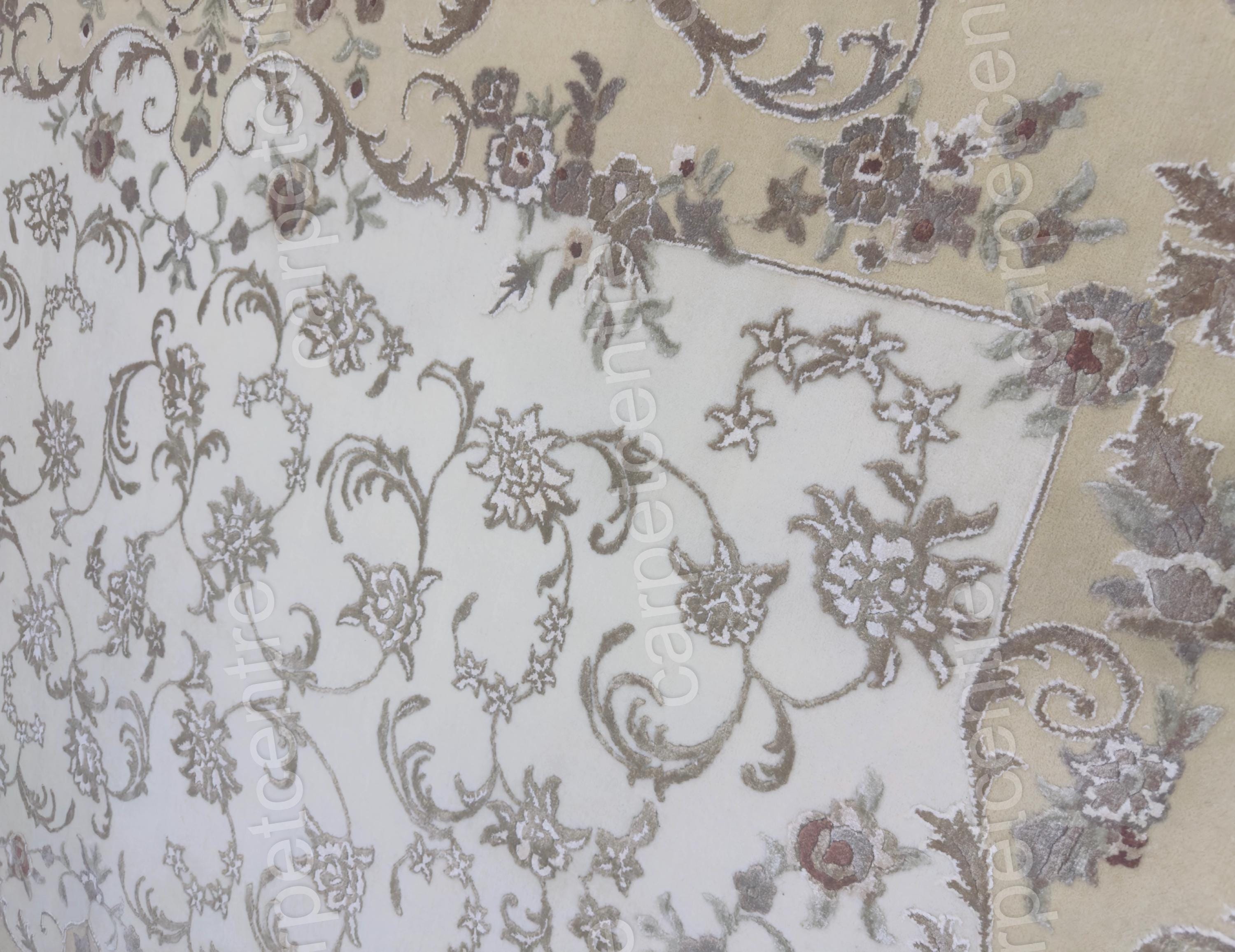 Hand Knotted Beige Persian Wool Rug | Art Silk Floral, 7'11" x 5'8"