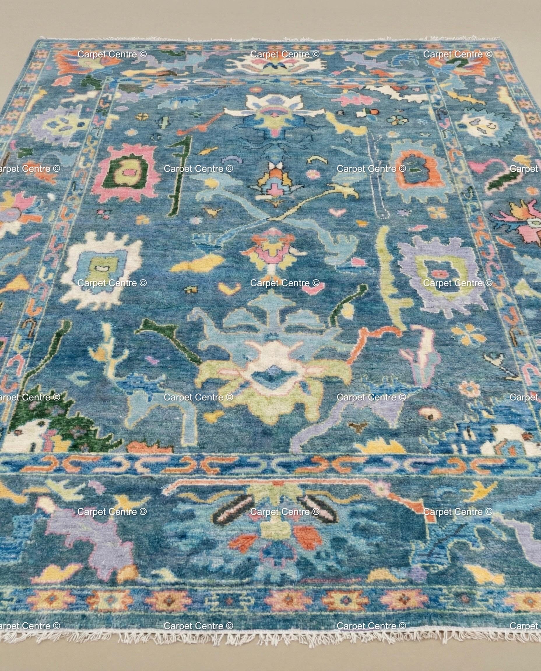 Blue Gabbeh Oushak Rug, Hand Knotted Wool Animal Design