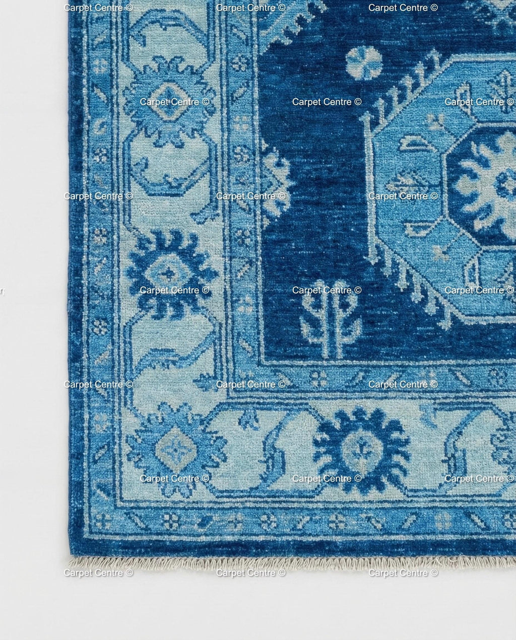 Hand-Knotted Oushak Rug, Indigo Geometric Tribal Wool Carpet, Boys Bedroom Decor