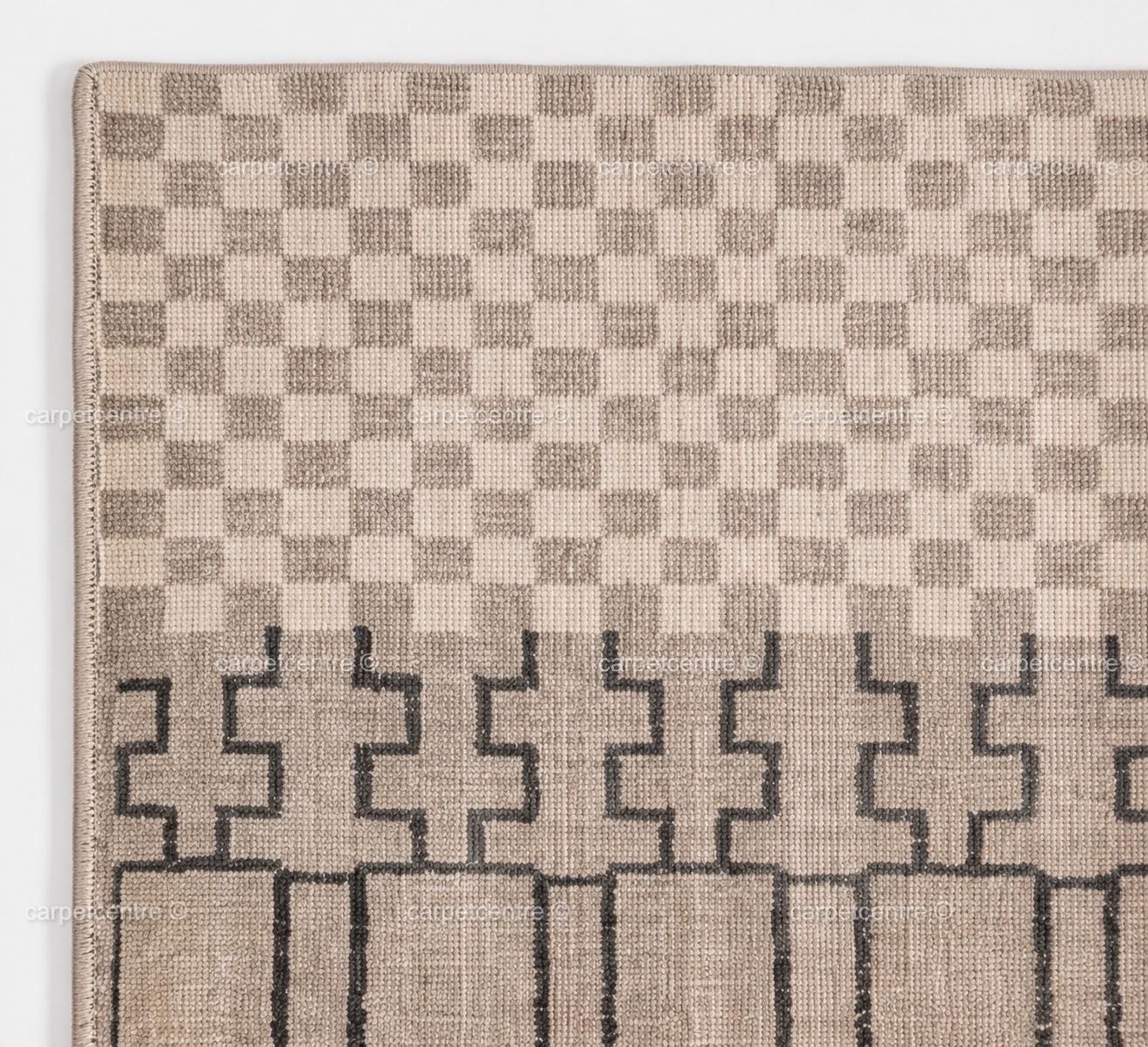 Neutral Geometric Oushak Rug | Beige Charcoal Checkered Wool Carpet