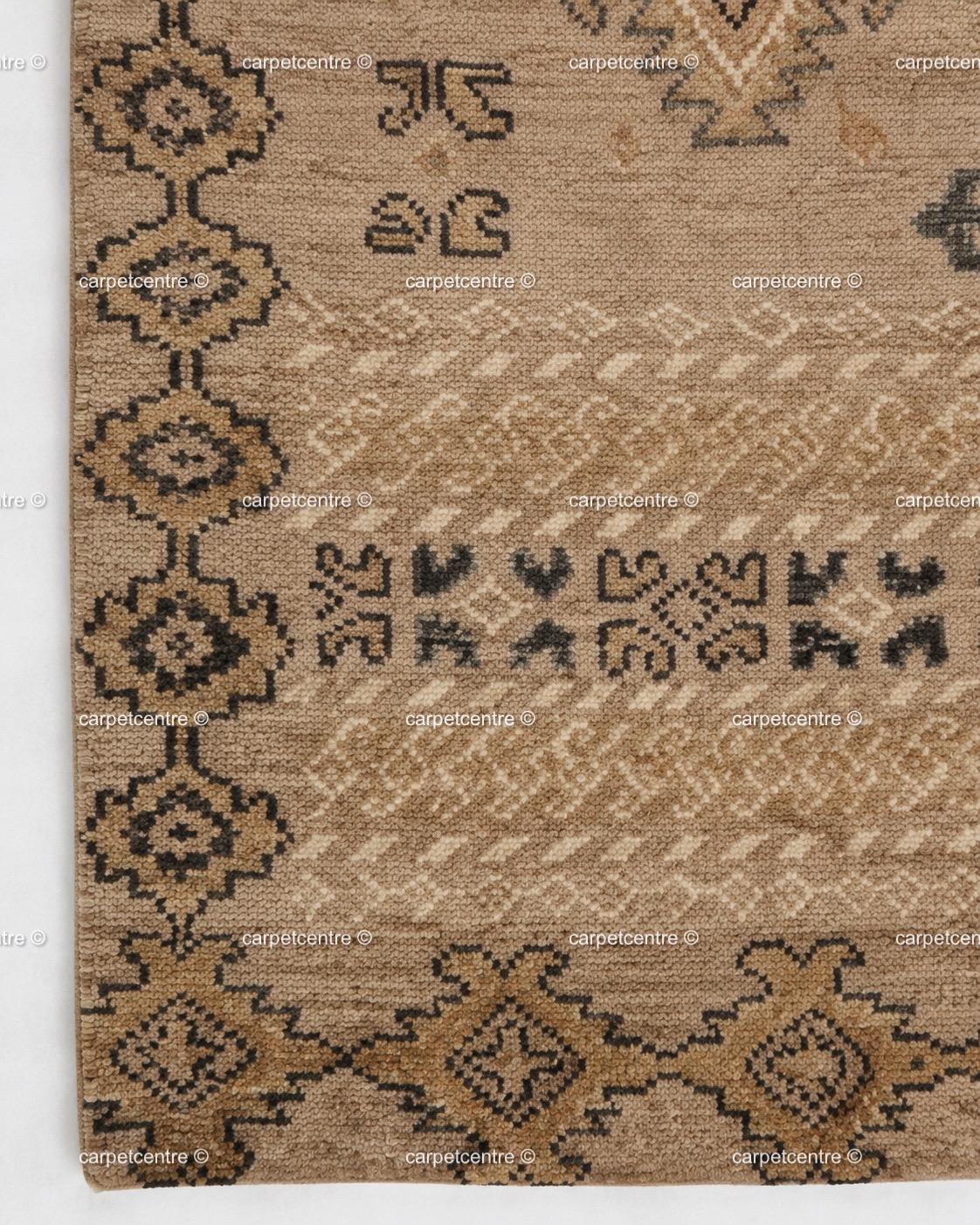 Hand Knotted Oushak Wool Rug, Tribal Geometric Earth Tone Southwestern Decor