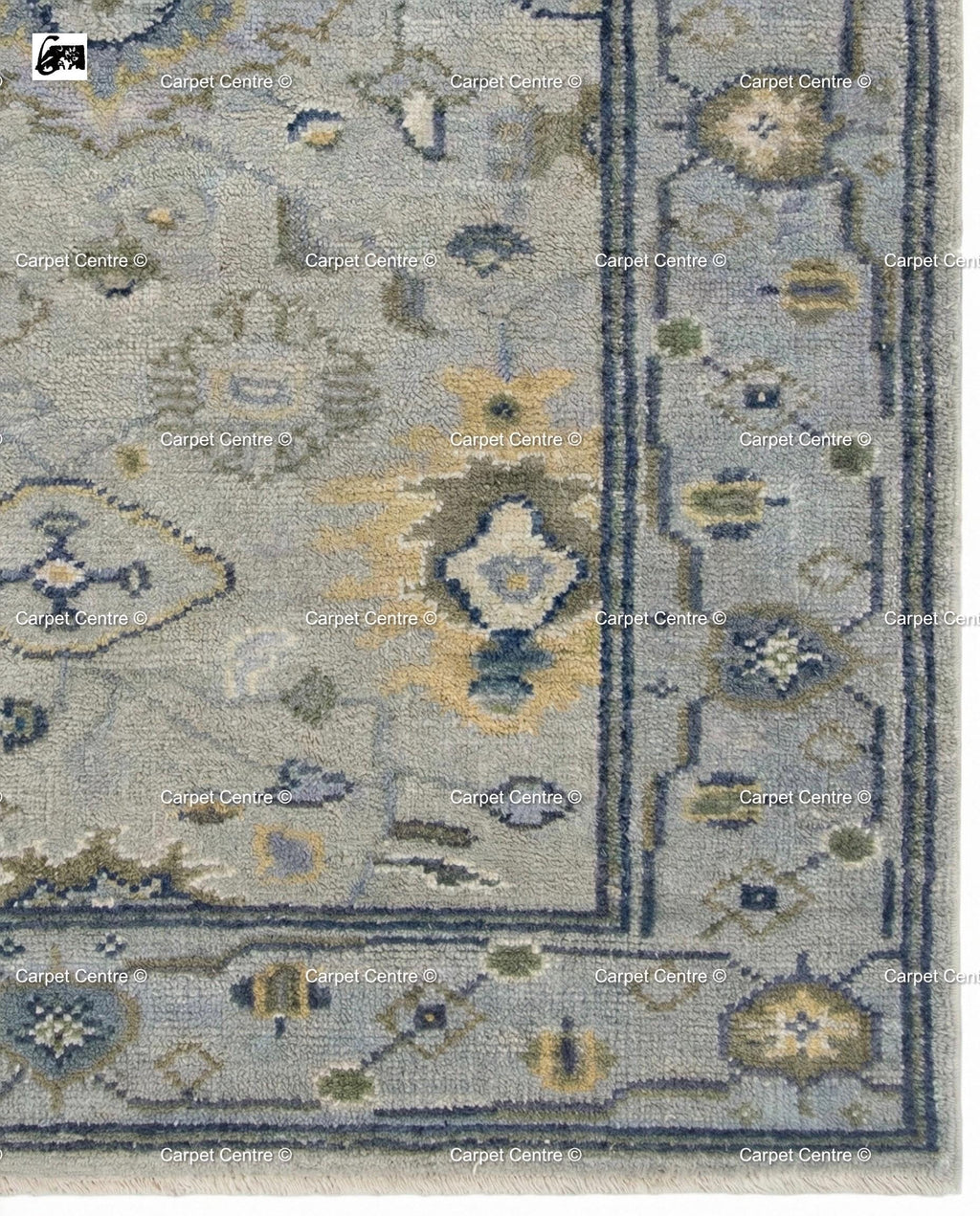Slate Blue Oushak Rug, Turkish Knot Wool, Vintage Style Medallion