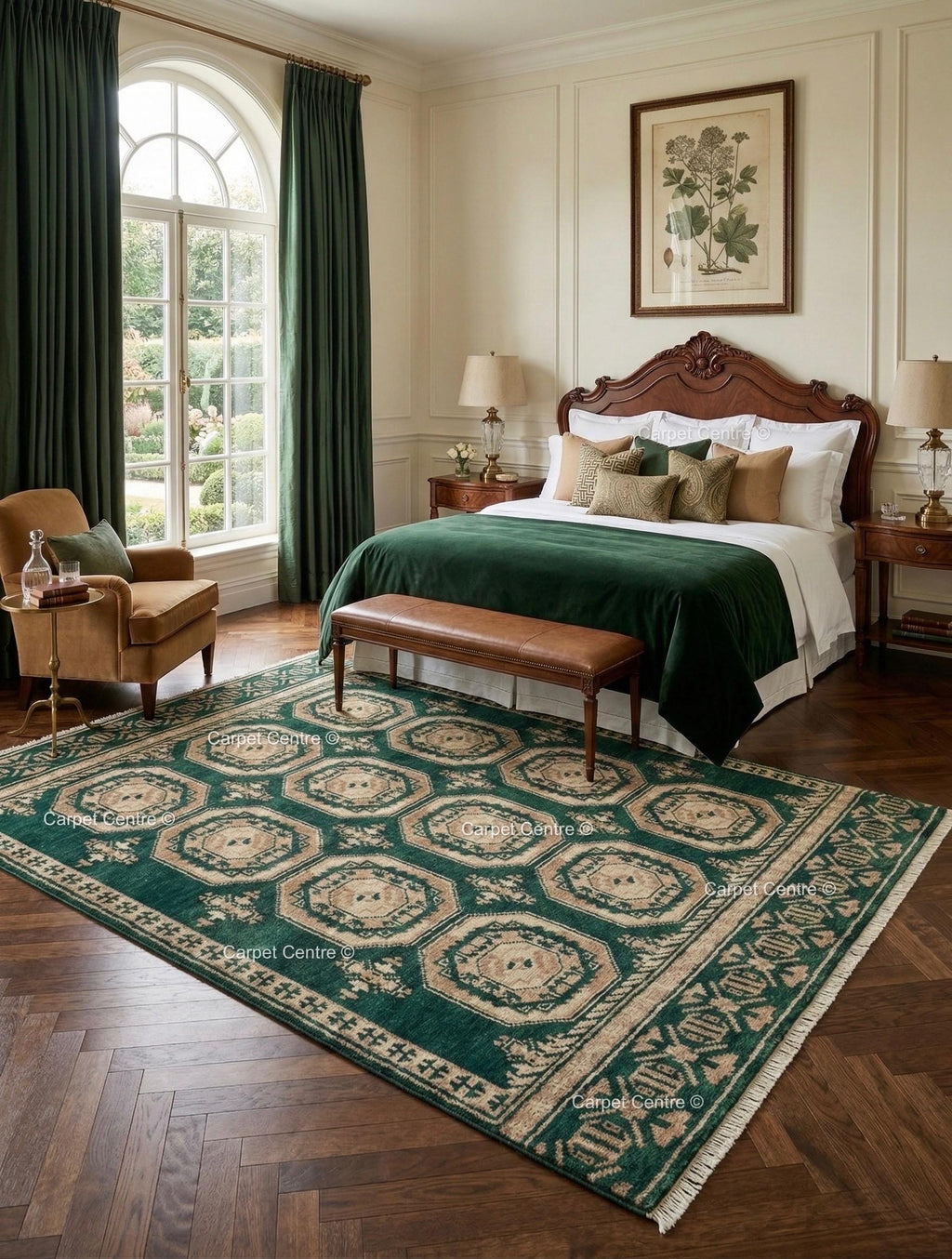 Emerald Green Oushak Rug, Hand Knotted Wool Tribal Boho Carpet