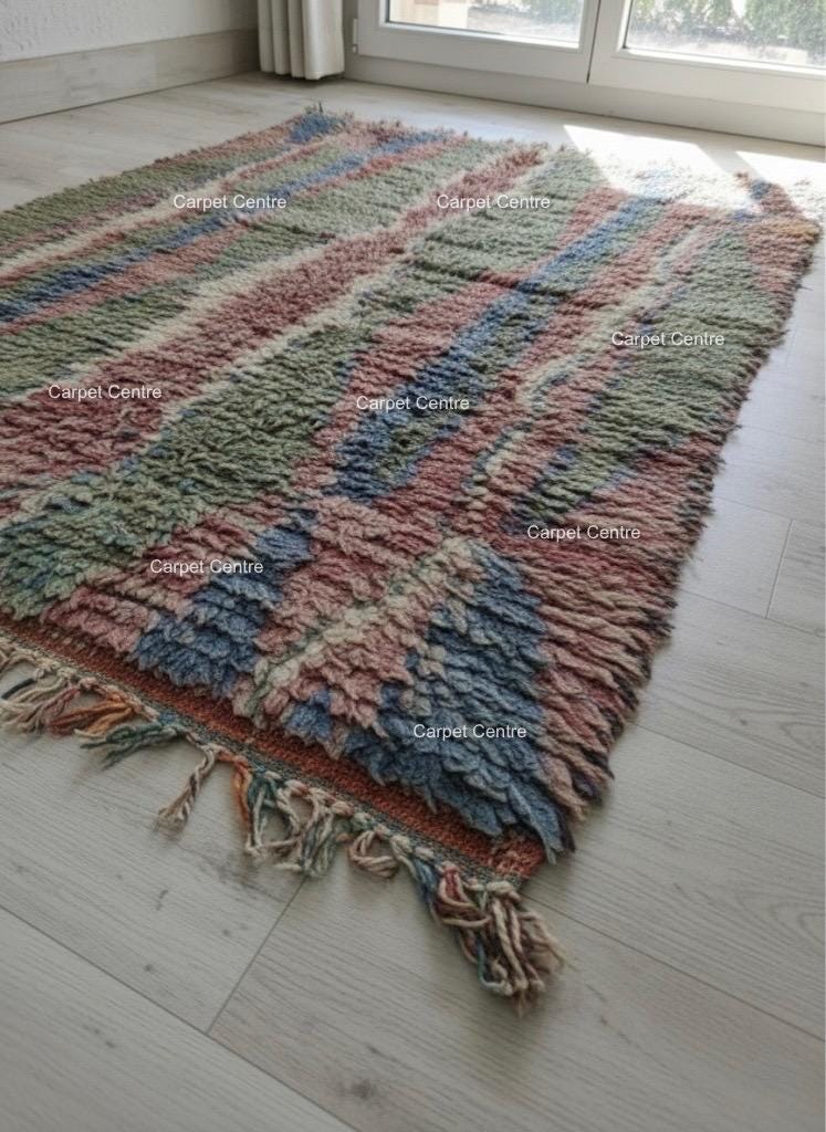 Handmade Moroccan Shag Rug, Dusty Rose, Sage Green, Tulu Style