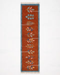 Botanical Leaf Runner Rug: Rust Orange Colorful Carpet Handmade Wool Area Rug