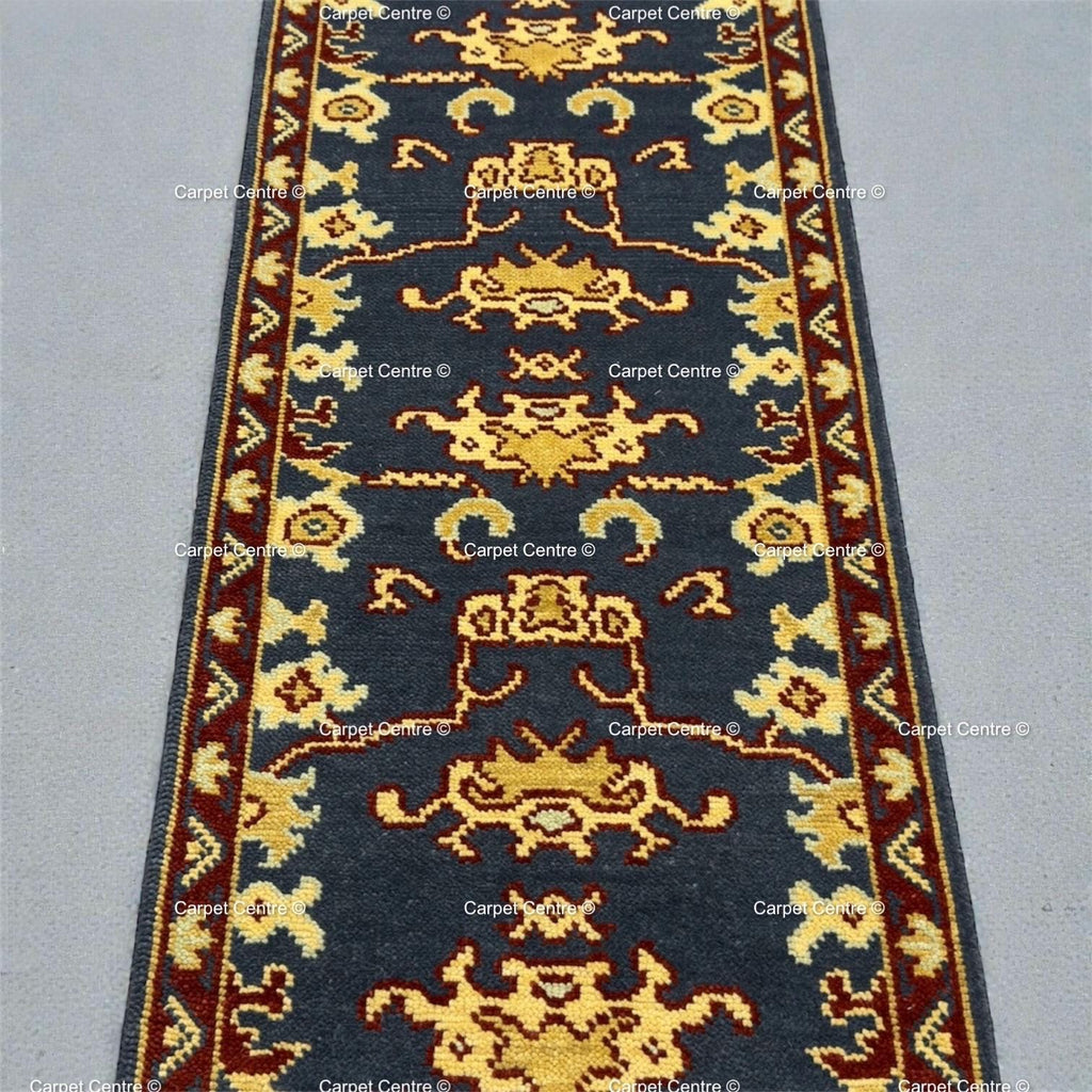 Handmade Gray Oushak Wool Runner Rug, Turkish Hallway Entryway
