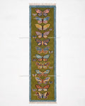 Handmade Wool Butterfly Runner Rug – Olive Green Insect Motif Carpet