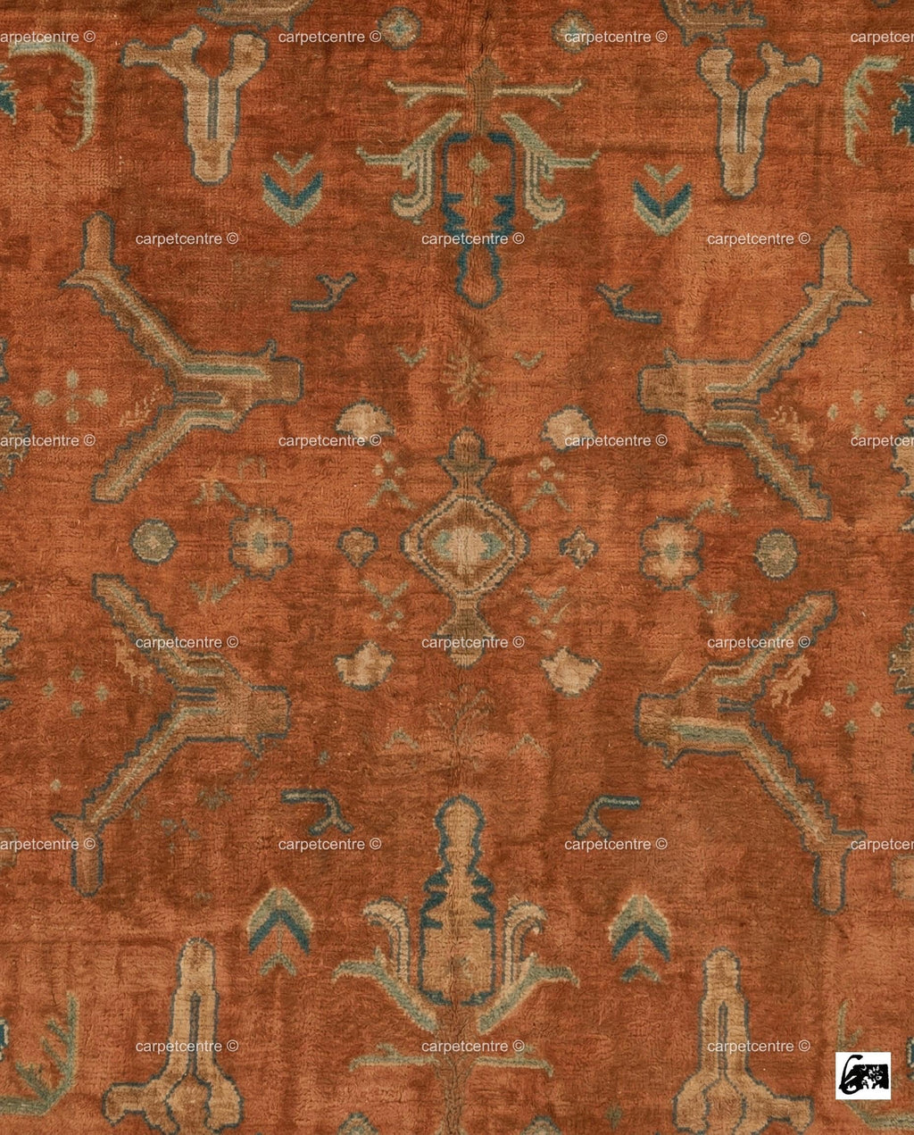 Hand Knotted Terracotta Oushak Rug, Geometric Wool Area Carpet, Boho Living Room Home Decor