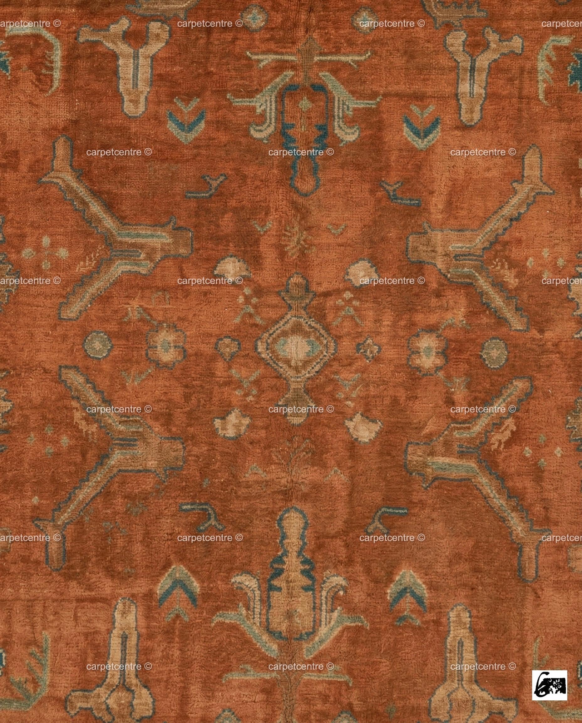 Hand Knotted Terracotta Oushak Rug, Geometric Wool Area Carpet, Boho Living Room Home Decor