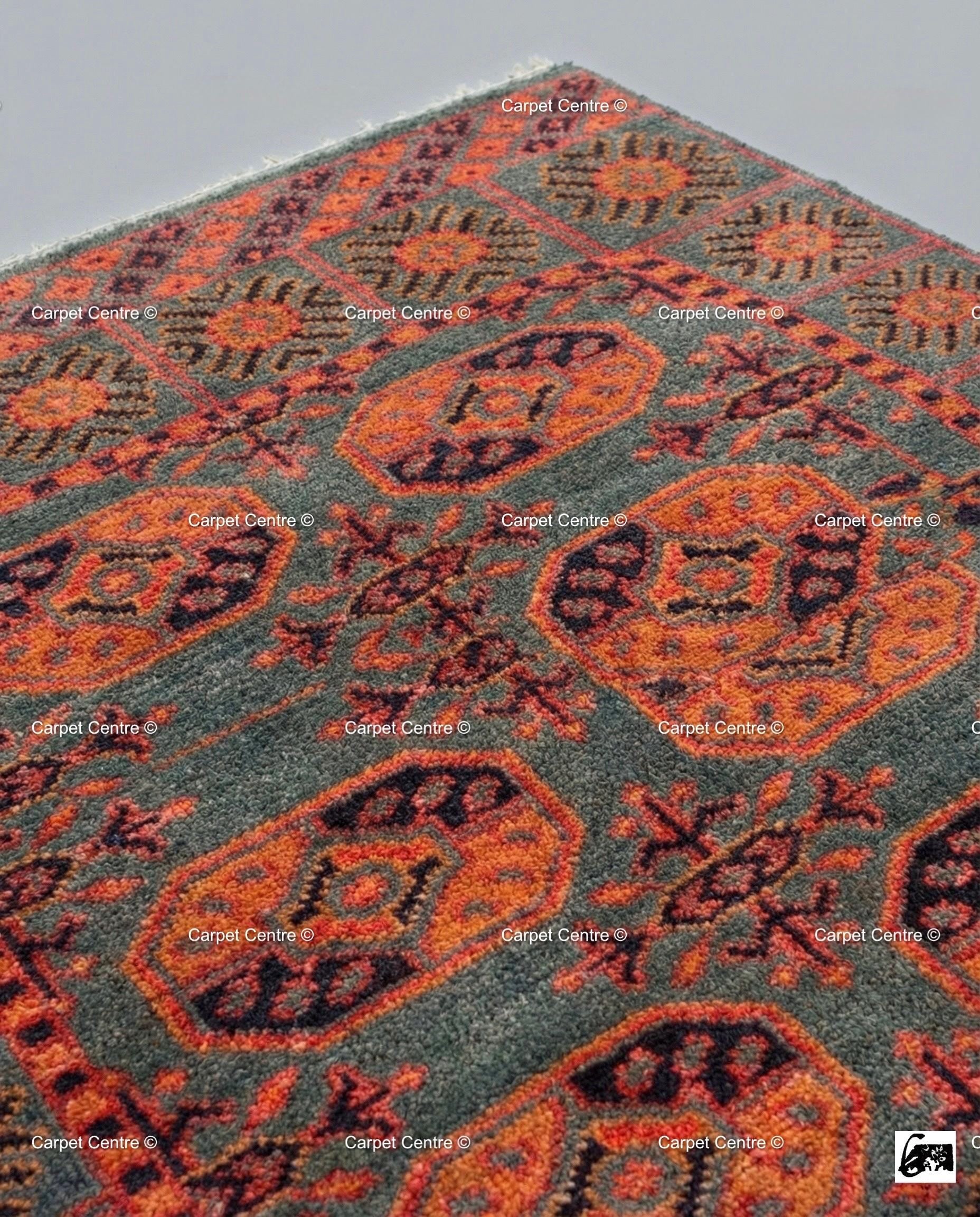 Teal Oushak Rug, Rust Geometric Kazak, Hand Knotted Wool