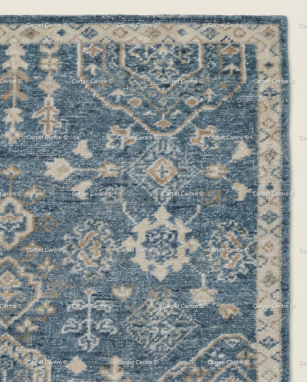 Indigo Blue Oushak Rug, Hand-Knotted Wool Tribal Geometric Carpet, Living Room Bedroom Decor