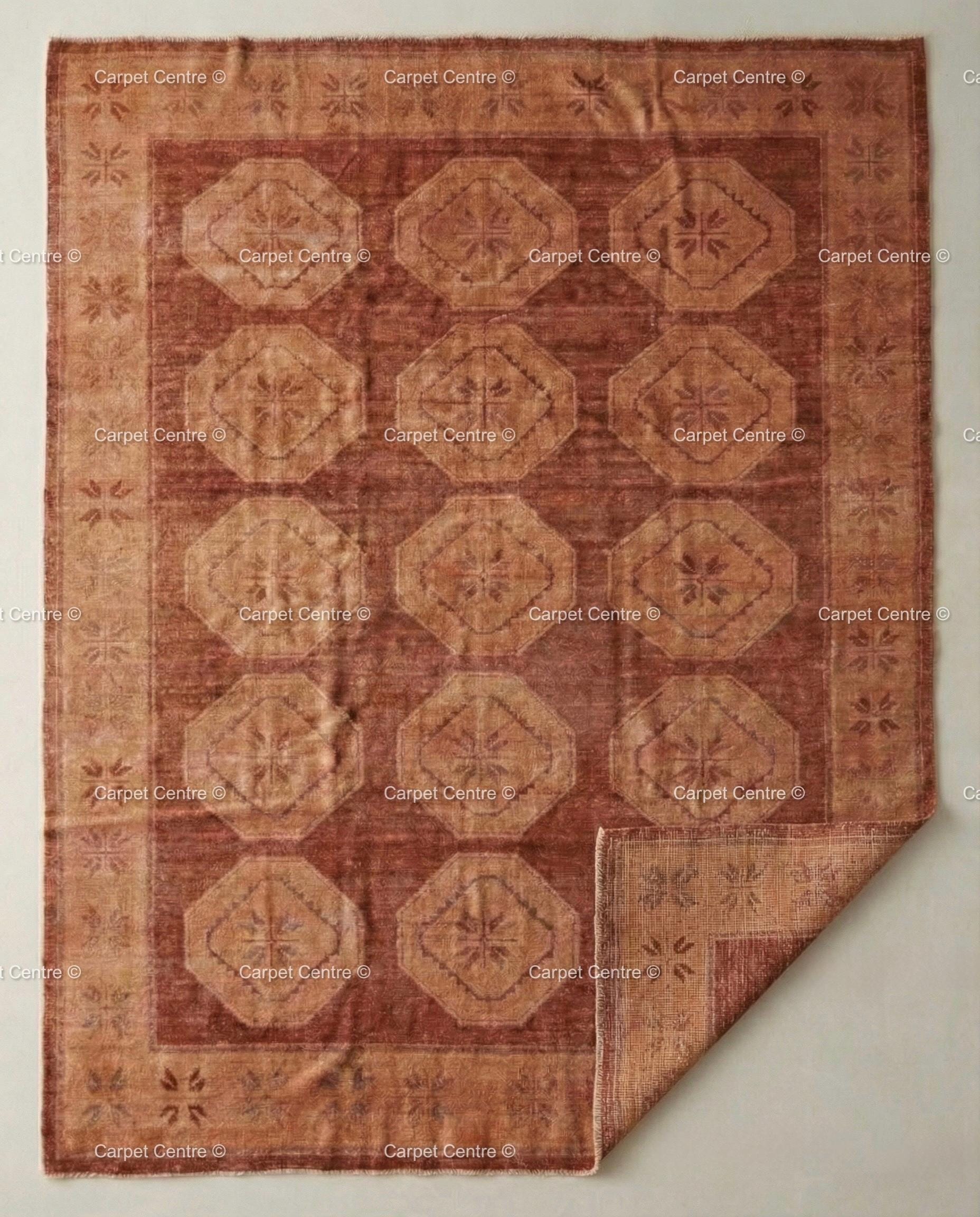 Hand-Knotted Oushak Rug | Terracotta Geometric Medallion, Southwestern Decor