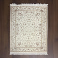 Handwoven Ivory Wool Rug: Persian Floral Art Silk Design