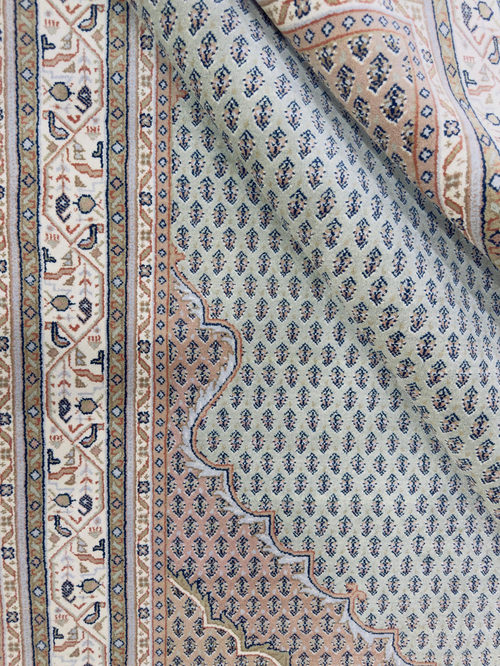 Hand-Knotted Wool Rug 7'9"x5'8", Sage Green Persian Boteh Style Carpet