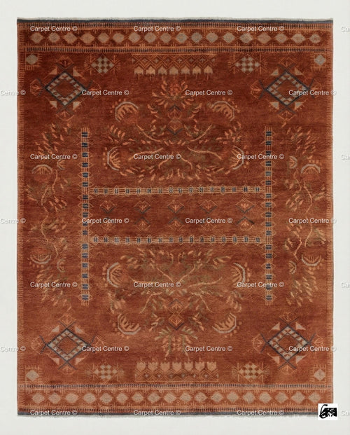 Hand Knotted Oushak Rug 8x10 – Terracotta Rust Wool Pile Turkish Vintage Style Area Rug