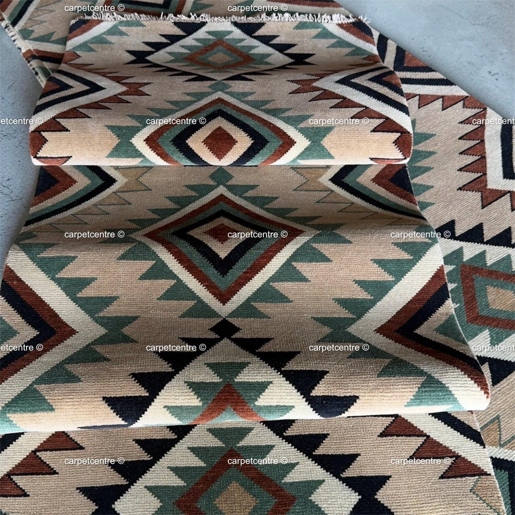 Southwestern Geometric Oushak Runner Rug | Earth Tone Tribal Hallway Carpet