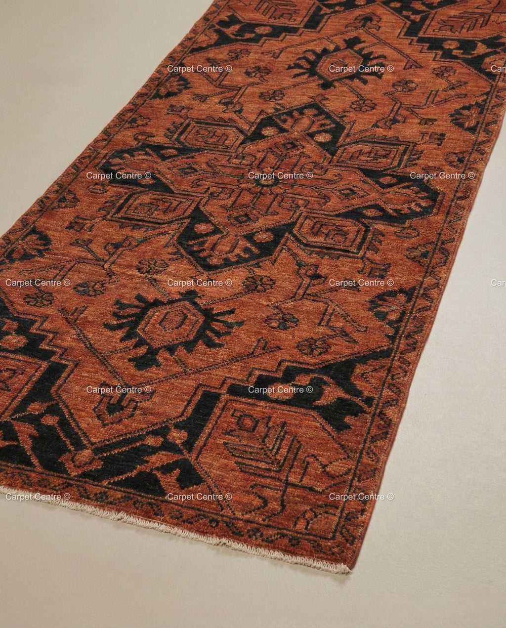 Rust Oushak Runner Rug, Hand-Knotted Wool, Turkish Knot Heriz Style