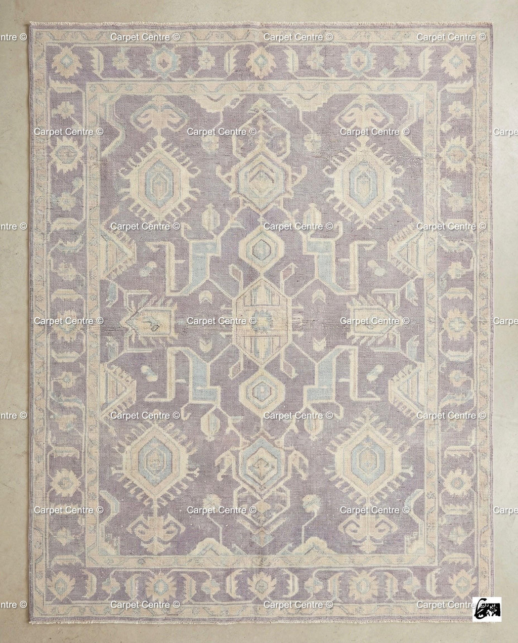 Muted Purple Oushak Rug, Hand-Knotted Wool Geometric Pastel Home Decor
