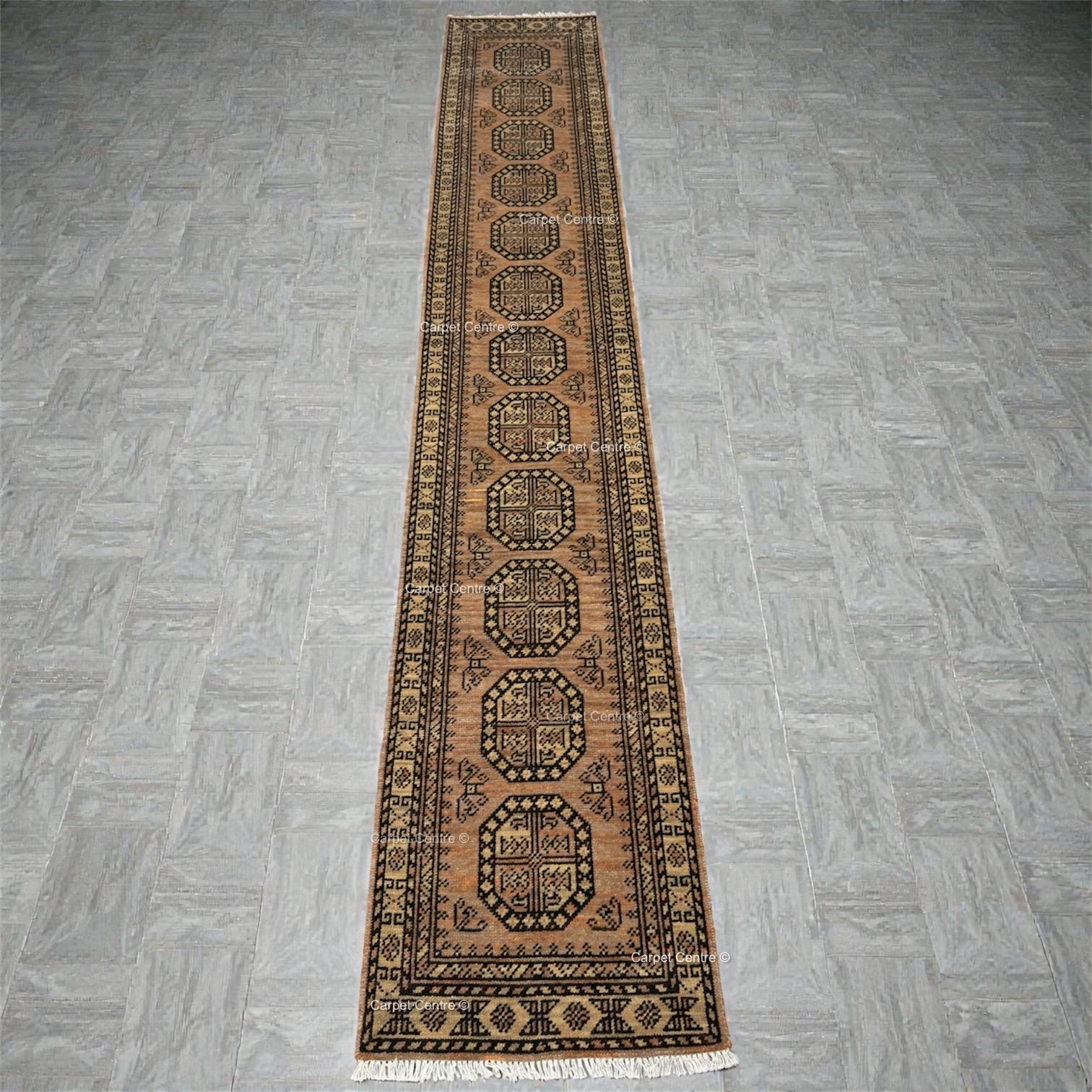Vintage Oushak Runner Rug, Hand-Knotted Turkish Wool, Geometric Tribal Boho Hallway Decor