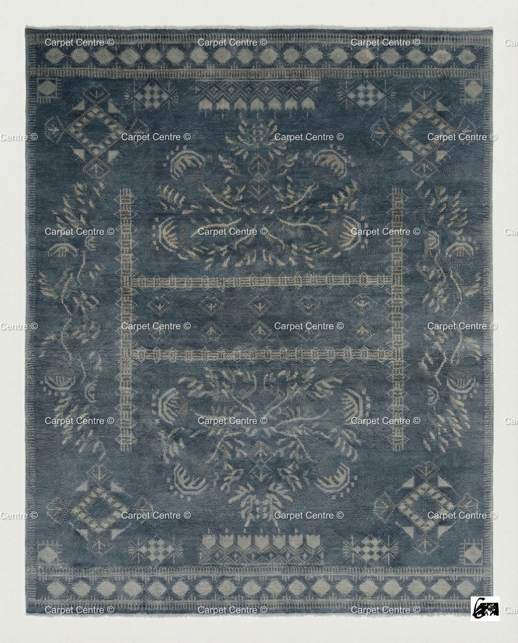 Slate Blue Hand Knotted Oushak Wool Rug, Turkish Vintage Area Carpet