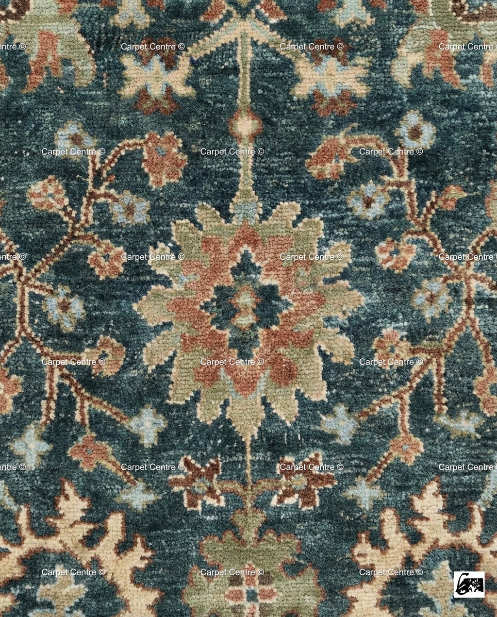 Hand Knotted Teal Oushak Rug, Wool Floral Medallion, Boho Decor