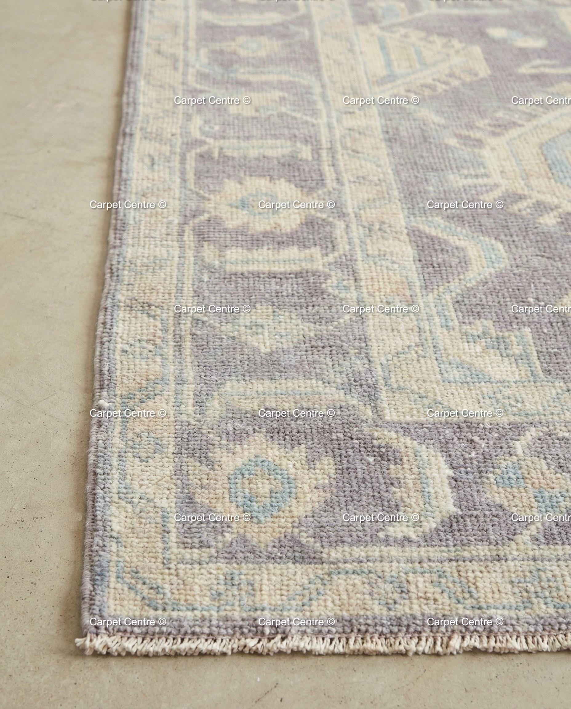 Muted Purple Oushak Rug, Hand-Knotted Wool Geometric Pastel Home Decor