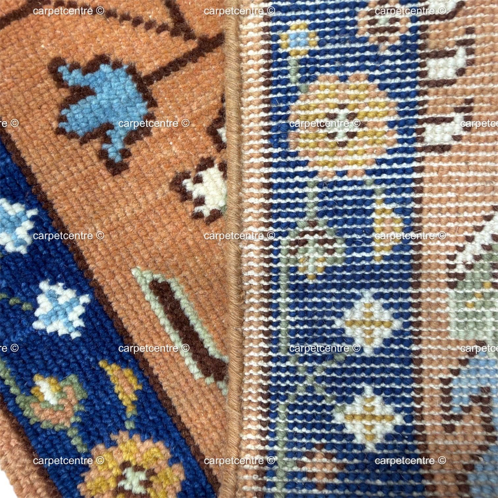 Hand-Knotted Wool Oushak Runner, Terracotta Tree of Life, Navy Border Hallway Rug