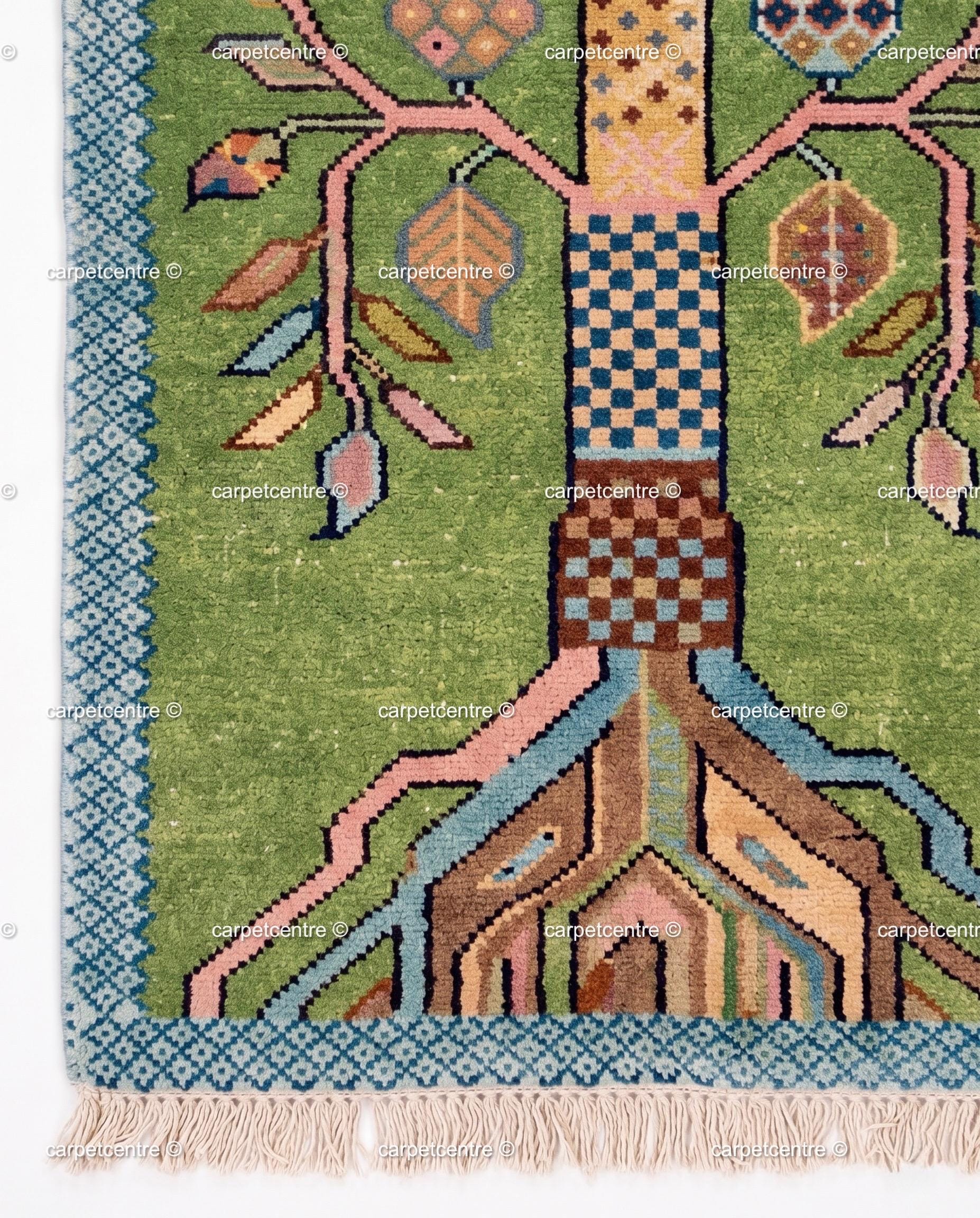 Handmade Wool Tree of Life Runner Rug: Colorful Botanical Hallway Carpet