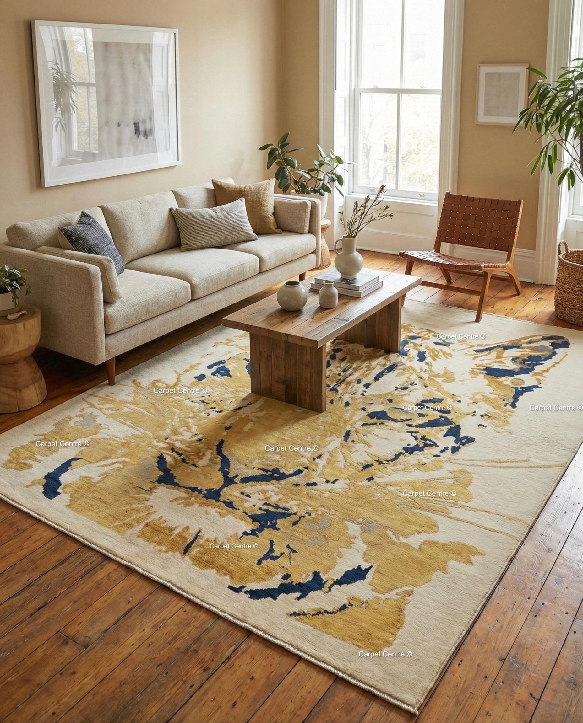 Hand-Knotted Silk Wool Abstract Tiger Oushak Rug, Modern Animal Print Area Rug