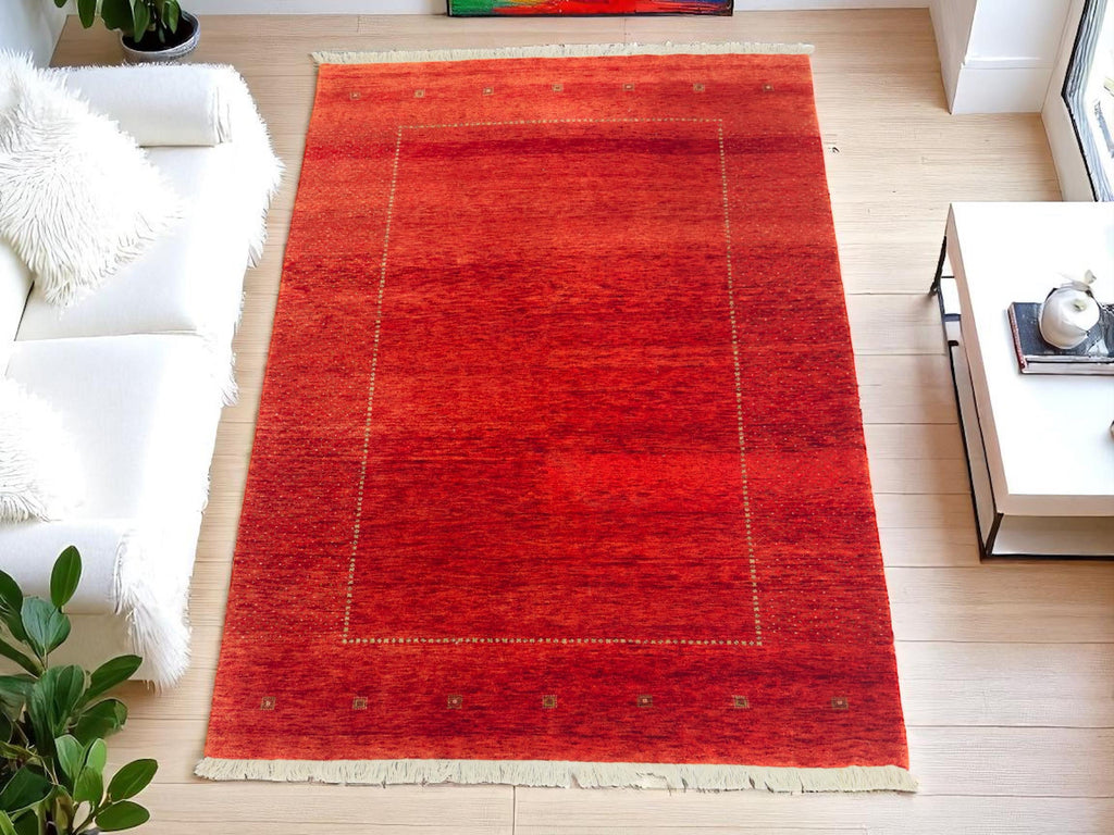 Hand-Knotted Lincoln Wool Rug: Red Gabbeh Style, 7'11" x 5'6"