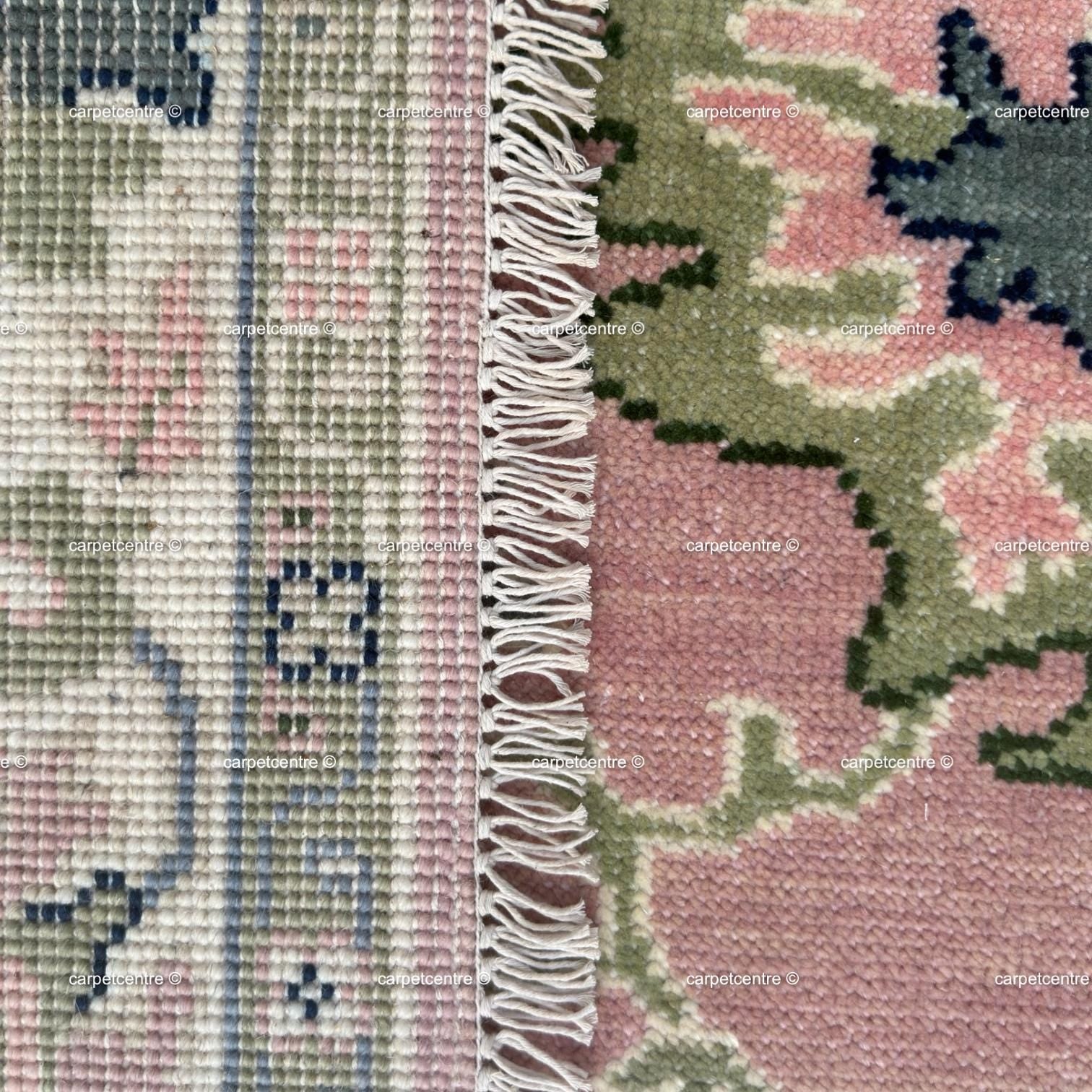 Hand Knotted Pink Oushak Rug: New Zealand Wool Floral Area Rug