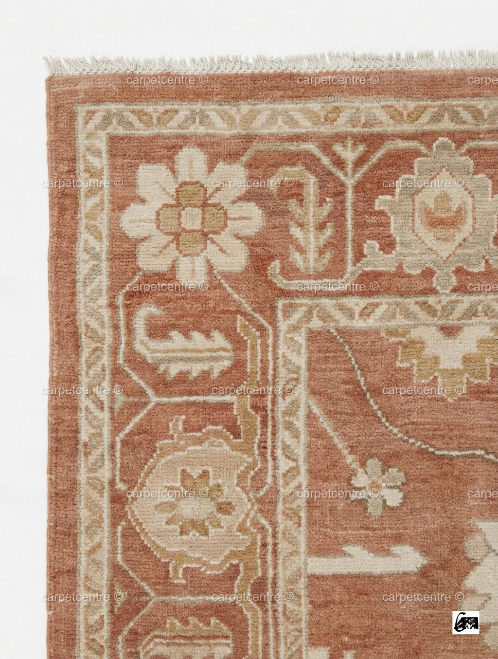 Terracotta Oushak Rug, Muted Rust Vintage Turkish Wool Carpet, Floral Boho Anatolian Home