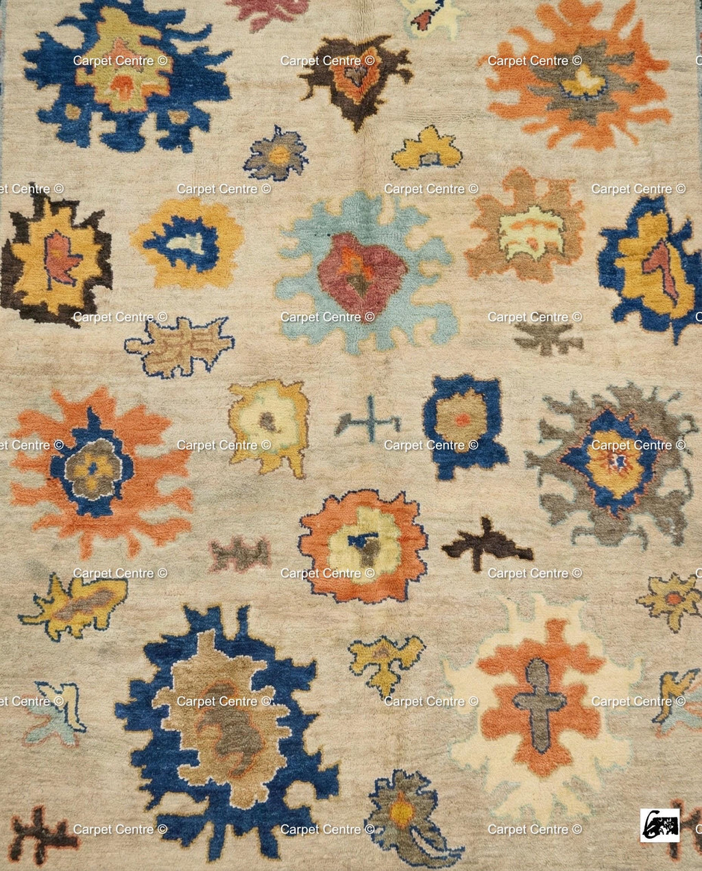 Hand-Knotted Wool Oushak Rug, Tribal Geometric Medallions, 8x10