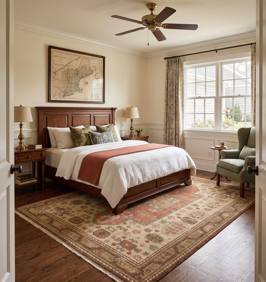 Hand Knotted Oushak Rug: Terracotta Medallion, New Zealand Wool, Custom Size Area Carpet