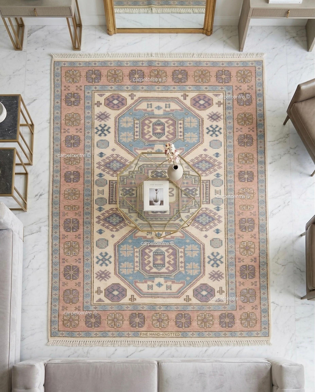 Pastel Oushak Rug, Muted Turkish Geometric Carpet, Boho Nursery Bedroom Decor